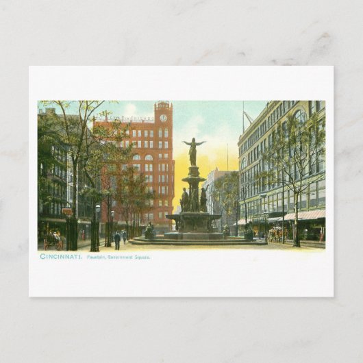 Vintage Fountain/Overheidsplein, Cincinnati Briefkaart (Voorkant)