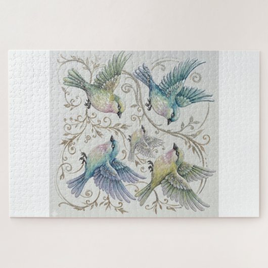Vintage Four Birds Illustration  Legpuzzel (Horizontaal)