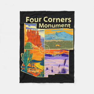Vintage Four Corners-monument met ons nationaal pa Fleece Deken