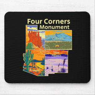 Vintage Four Corners-monument met ons nationaal pa Muismat