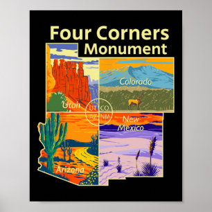 Vintage Four Corners-monument met ons nationaal pa Poster
