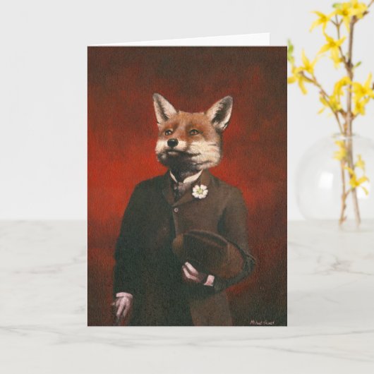 Vintage Fox Greetings Card Kaart (Gele Bloem)
