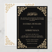 Vintage Frame Black Gold Script Muslim Wedding Kaart (Voorkant / Achterkant)