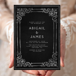 Vintage Frame Black Silver Wedding Kaart