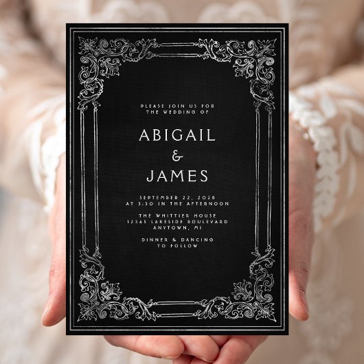 Vintage Frame Black Silver Wedding Kaart