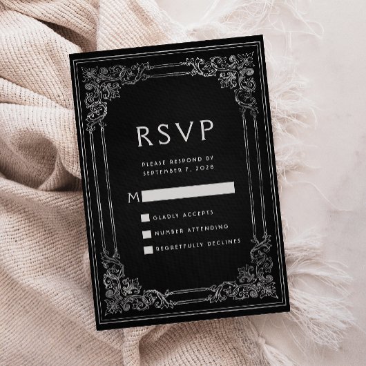 Vintage Frame Black Silver Wedding RSVP