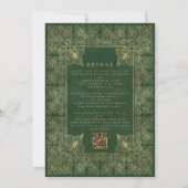 Vintage Frame Green Gold QR Code Wedding Kaart (Achterkant)