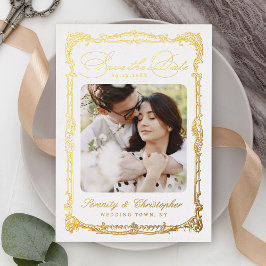 Vintage Frame Klassieke Script Foto Save The Date Folie Feestdagenkaart