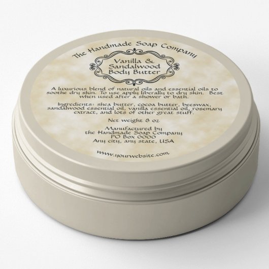 Vintage Frame Tan Parchment Body Butter Pot Label