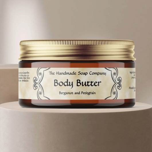 Vintage Frame Tan Parchment Body Butter Pot Label