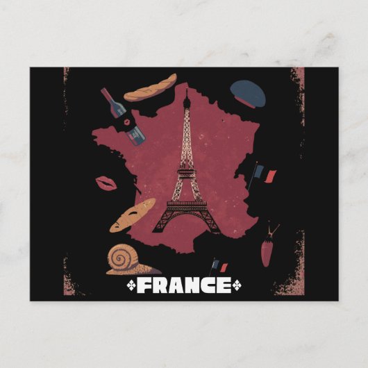 Vintage France Eiffel Tower Paris Map Briefkaart (Voorkant)