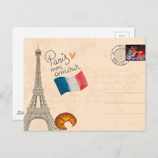 Vintage Frankrijk Eiffeltoren Briefkaart (Voorkant / Achterkant)