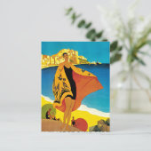 Vintage-Frankrijk Reiskunst La Plage de Calvi Briefkaart (Staand voorkant)