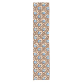 Vintage Frans blauw en beige bloemendesign Korte Tafelloper