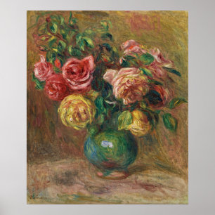 Vintage Frans bloemenschilderij in olieverf door R Poster