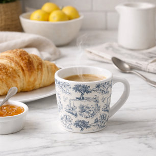 Vintage Frans landelijk "Blauw Toile de Jouy" Espresso Kop