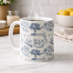 Vintage Frans landelijk "Blauw Toile de Jouy" Koffiemok