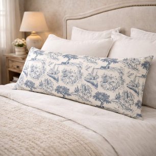 Vintage Frans landelijk "Blauw Toile de Jouy" Lichaamskussen