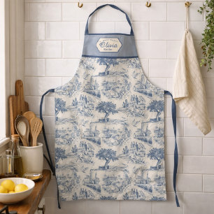 Vintage Frans landelijk blauw toile persoonlijk ge Schort