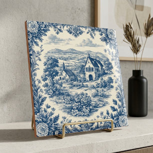 Vintage Frans landelijk blauwe Toile de Jouy pasto Tegeltje