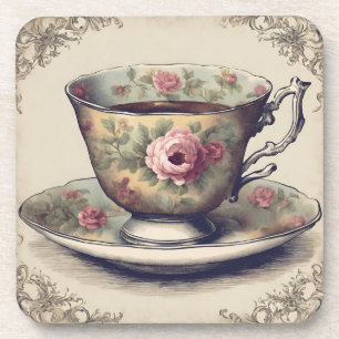 Vintage Frans Landelijk Shabby Chic Bloem Theekopj Bier Onderzetter