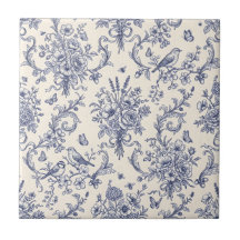 Vintage Frans landelijk toile de Jouy-blauw patroo