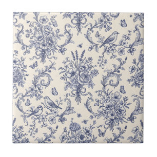 Vintage Frans landelijk toile de Jouy-blauw patroo Tegeltje