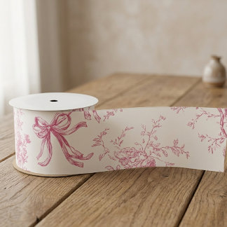 Vintage Frans Toile Roze Coquette Strikpatroon Satijnen Lint