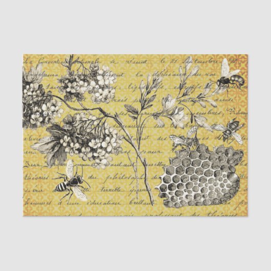 Vintage Franse Bij en Bloem Decoupage Tissuepapier (Voorkant)