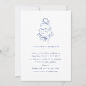 Vintage Franse Blauwe Doodle Minimalistische Trouw Kaart (Voorkant)