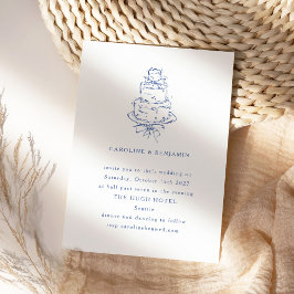 Vintage Franse Blauwe Doodle Minimalistische Trouw Kaart