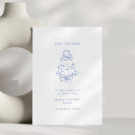 Vintage Franse Blauwe Stippen Minimalistische Trou Save The Date