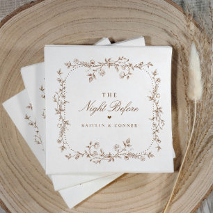 Vintage Franse Bloem Bruin Oefenavondeten Servet