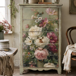 Vintage Franse bloemendecoupage Pioenrozen en Roze Tissuepapier