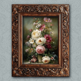 Vintage Franse bloemenschildering Roze en Witte Pi Poster