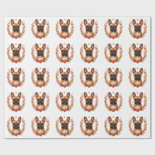 Vintage Franse Bulldog met Herfstbladkrans en Cadeaupapier