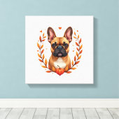 Vintage Franse Bulldog met Herfstbladkrans en Canvas Afdruk (Insitu (Houten vloer))
