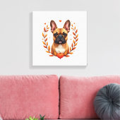 Vintage Franse Bulldog met Herfstbladkrans en Canvas Afdruk (Insitu (Woonkamer))