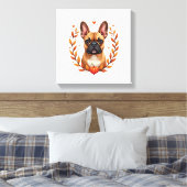 Vintage Franse Bulldog met Herfstbladkrans en Canvas Afdruk (Insitu (Slaapkamer))