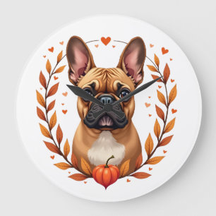 Vintage Franse Bulldog met Herfstbladkrans en Grote Klok