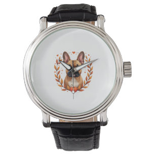 Vintage Franse Bulldog met Herfstbladkrans en Horloge