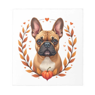 Vintage Franse Bulldog met Herfstbladkrans en Notitieblok