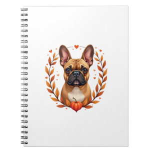 Vintage Franse Bulldog met Herfstbladkrans en Notitieboek