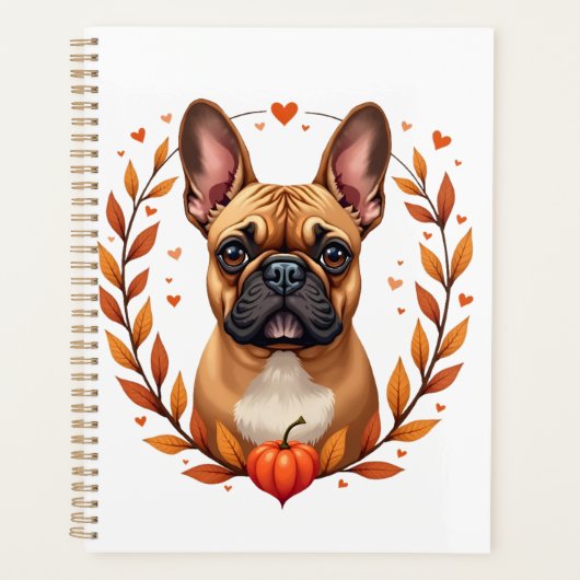 Vintage Franse Bulldog met Herfstbladkrans en Planner (Voorkant)