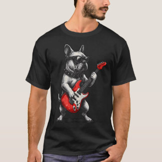 Vintage Franse Bulldog Punk Muziek Spelen T-shirt