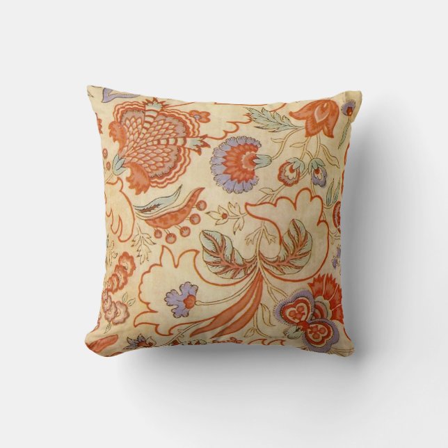 Vintage Franse Chintz Bloem Antieke Terracotta Kussen (Voorkant)