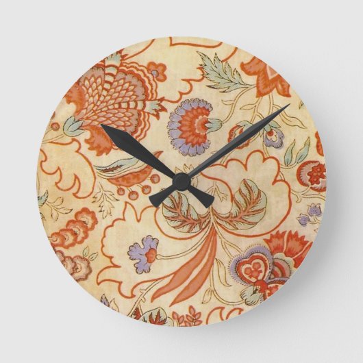 Vintage Franse Chintz Bloem Antieke Terracotta Ronde Klok (Voorkant)