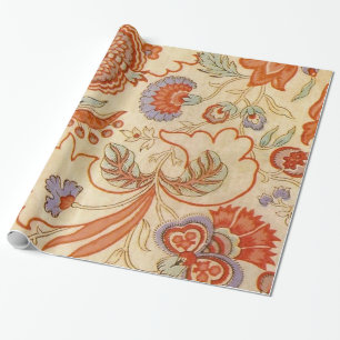 Vintage Franse Chintz Bloemmotief Antieke Terracot Cadeaupapier