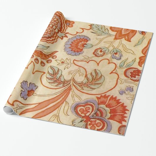 Vintage Franse Chintz Bloemmotief Antieke Terracot Cadeaupapier (Uitgerold)