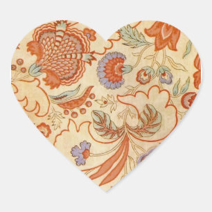 Vintage Franse Chintz Bloemmotief Antieke Terracot Hart Sticker